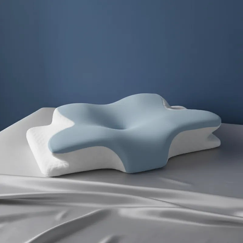 Oreiller Mémoire de Forme Papillon - Bleu – 60x40 assurant un confort homogène et un bon maintien des cervicales grâce à la mousse mémoire de forme