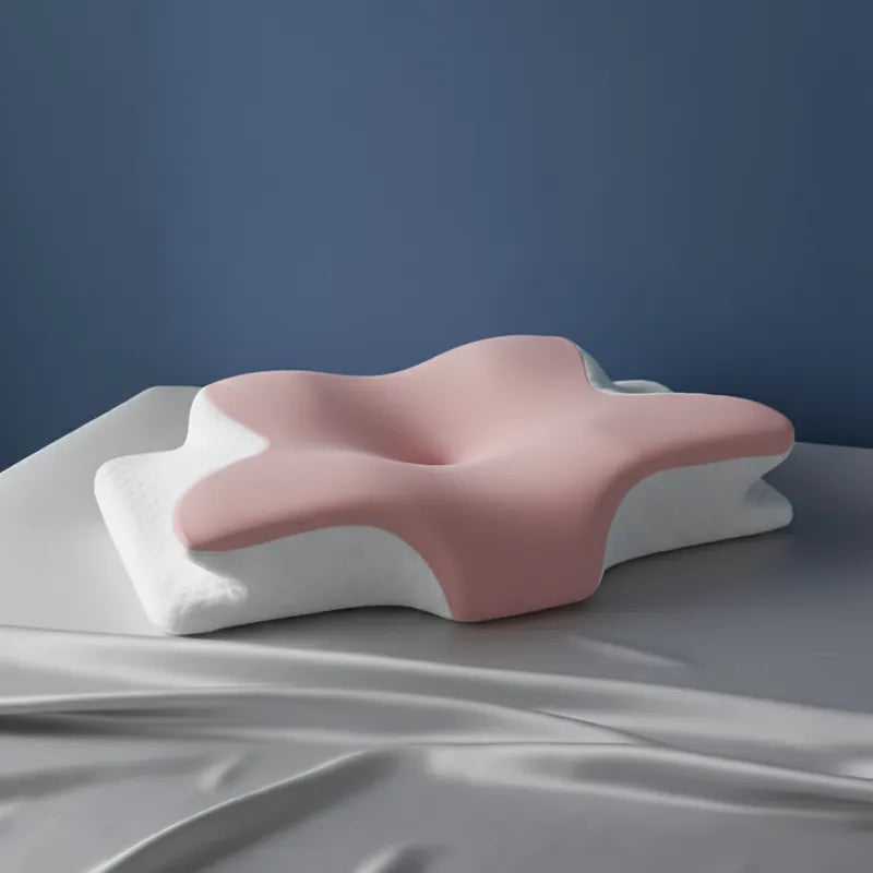 Oreiller Mémoire de Forme Papillon - Rose – 60x40 alliant douceur, soutien cervical précis et design ergonomique en mousse mémoire de forme