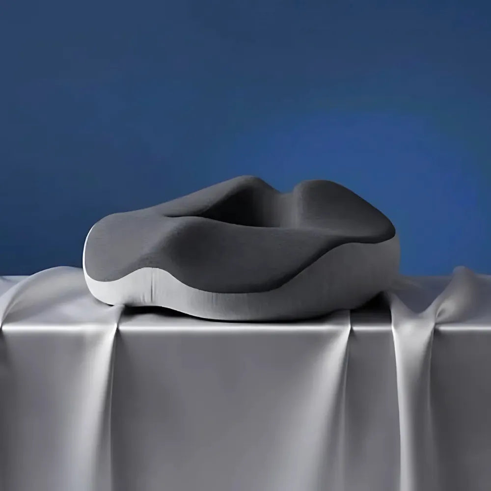 Coussin ergonomique pour chaise gris — assise orthopédique en mousse viscoélastique, soutien confortable pour le dos et le bassin.
