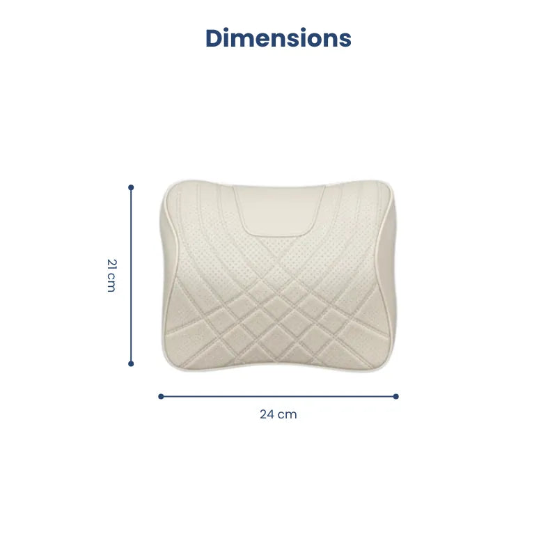 vue des dimensions de l’appui cervical voiture marron et du support lombaire, présentation studio avec repères