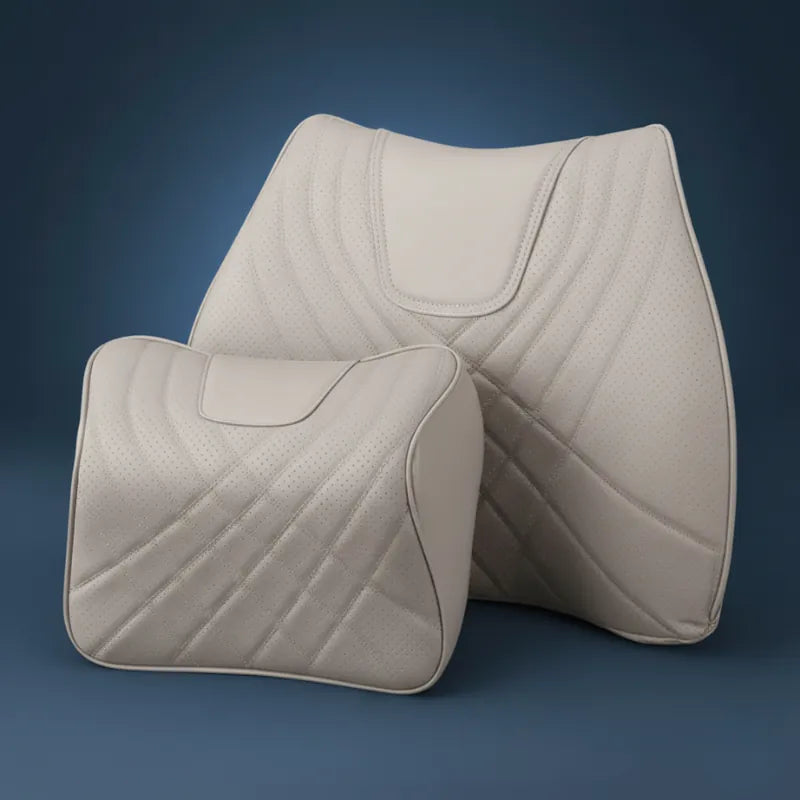 coussin ergonomique voiture cervical et lombaire – set duo – beige sur fond bleu premium