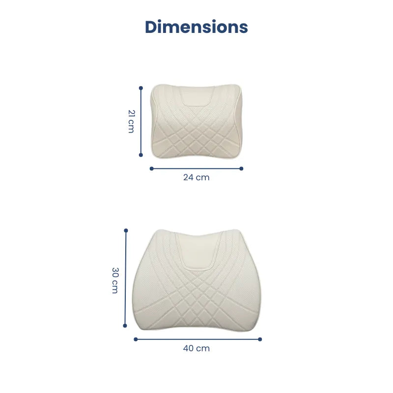 Dimensions du coussin ergonomique voiture set duo noir, appui cervical en mousse viscoélastique