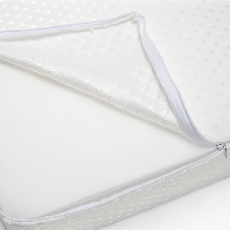 Housse amovible zippée de l’oreiller mémoire de forme gel rafraichissant 60x30cm, montrant la mousse interne et le tissu respirant facile à entretenir