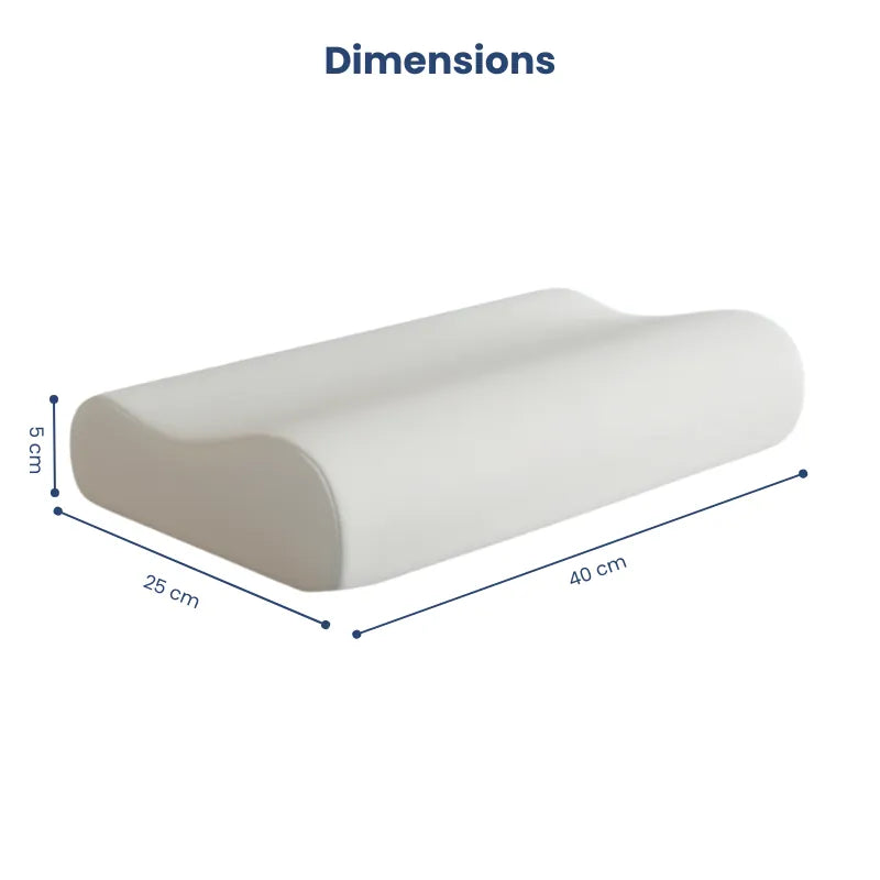 Oreiller à mémoire de forme bambou sans housse illustré avec ses dimensions, montrant la mousse viscoélastique et son épaisseur.