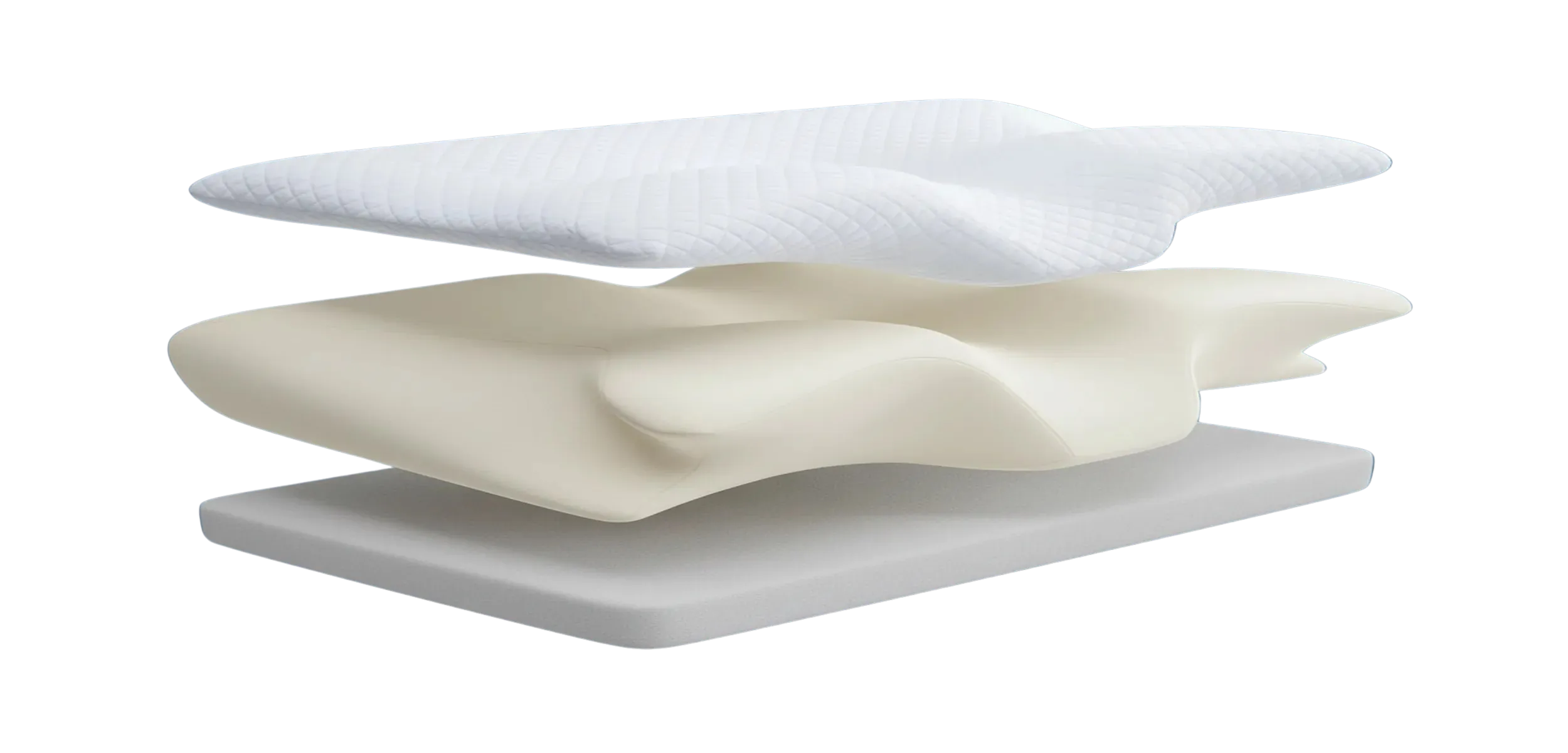 Vue en coupe d’un oreiller mémoire de forme montrant les différentes couches de mousse viscoélastique et leur structure interne