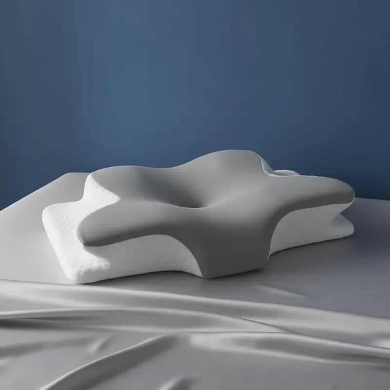 Oreiller Mémoire de Forme Papillon - Gris Clair – 60x40 conçu pour épouser la courbure du cou et répartir les points de pression pour un sommeil plus équilibré