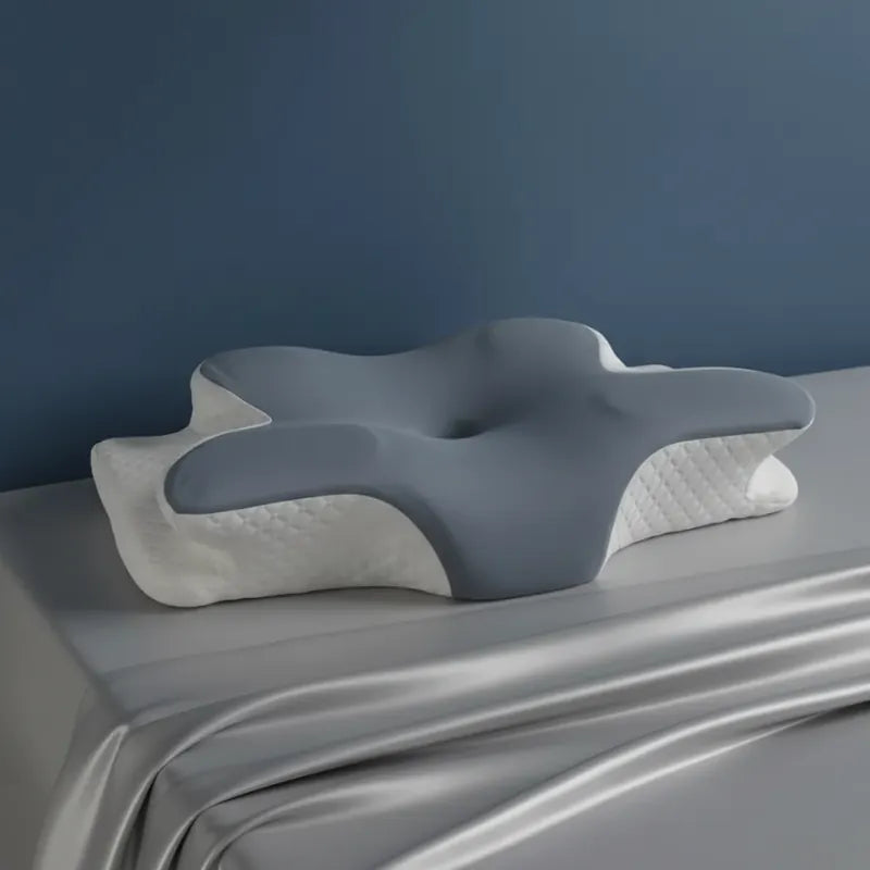 Oreiller Mémoire de Forme Papillon - Gris Foncé – 60x40 offrant un maintien précis de la nuque et un confort stable grâce à la mousse viscoélastique ergonomique